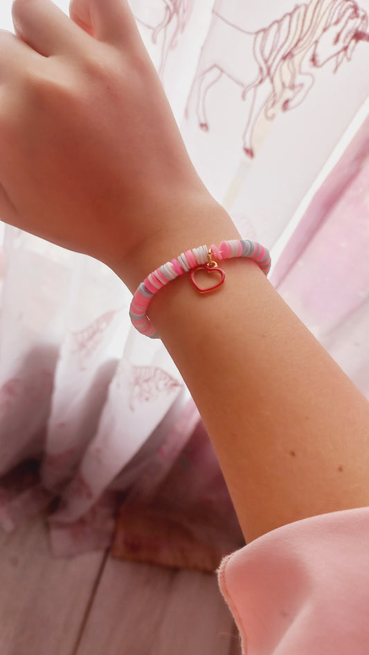 Cute cotton candy whith heart charm bracelet